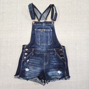 Jordache Denim Overalls Juniors Size S Shortalls Y2K 90's Distressed Blue Cuffs